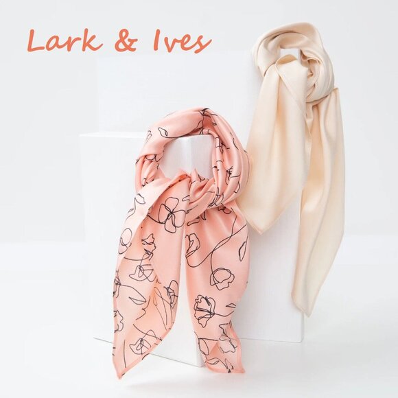 Lark & Ives Minimalist Womens Hair Scarf Bundle Set of Two Pink and Cream 20x20” - Picture 9 of 15